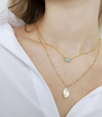 OZEL - Layered Gold Necklaces for Women - Crystal Colorful Delicate Cutting Pendant Necklace - 18K Gold Plated - Birthday Gifts (1M1234-2_green opal)