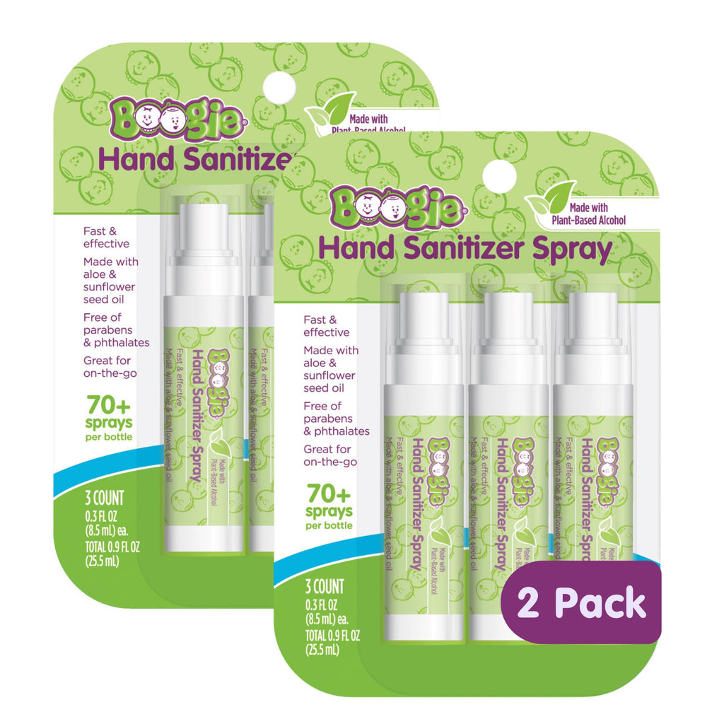 Boogie Kids Hand Sanitizer Spray for Babies &Toddlers, Great for Diaper Bags and Backpacks, Plant Based Alcohol, Made With Aloe & Sunflower Seed Oil, 3 Count (Pack of 2)