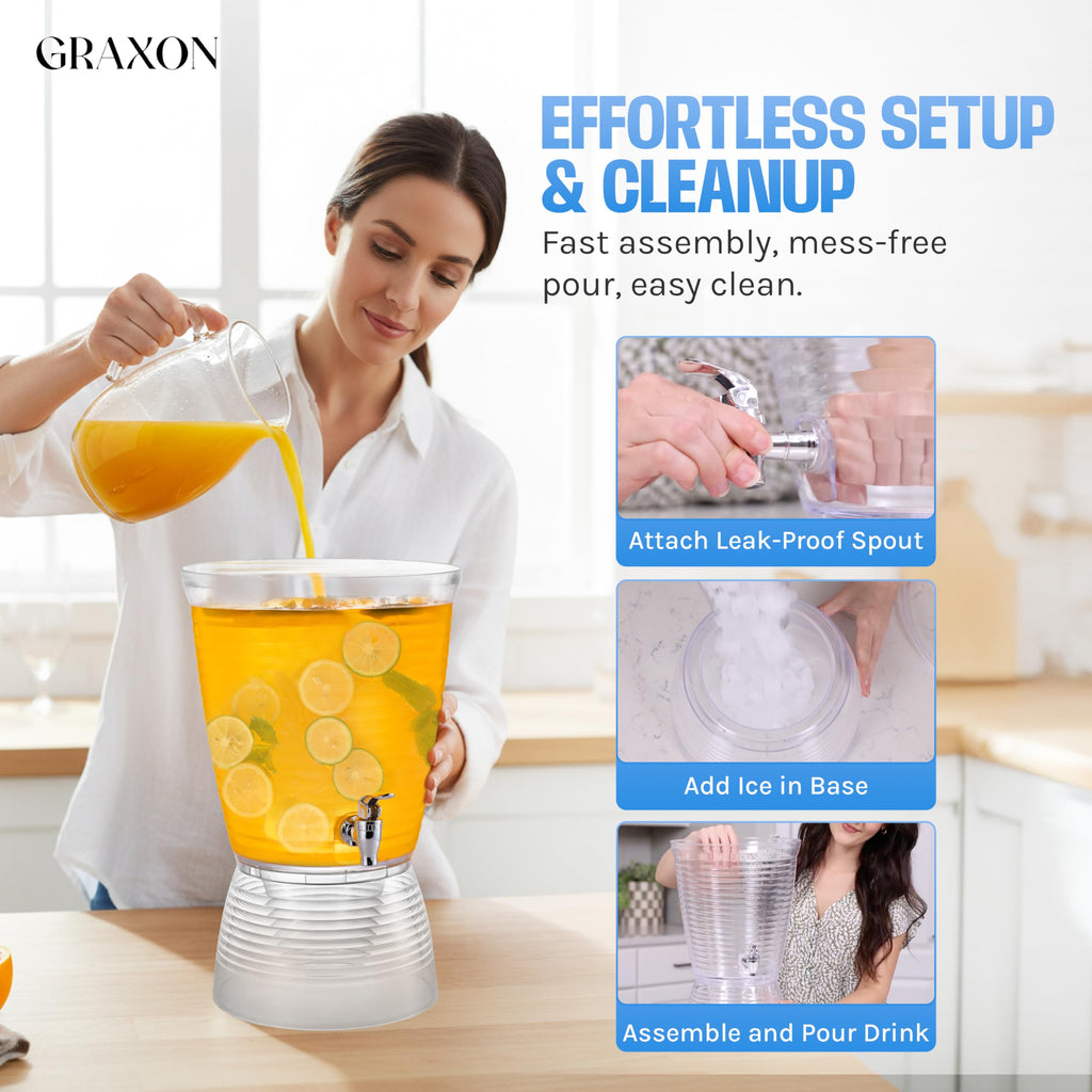 Drink Dispensers for Parties (2.5 Gallon) Large Plastic Water Dispenser for Counter Tops, No Mess, Easy to Assemble & Wash, Up to 40 Drinks, For Drinks, Juice, Punch & Water (2 Pack)