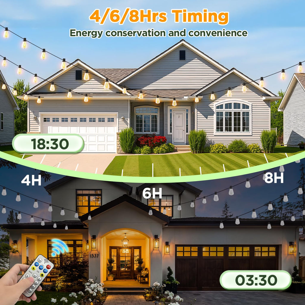 Skoiuc Solar String Lights Outdoor Waterproof with Remote & Timer, LED Shatterproof ST38 Bulbs, USB & Solar Powered Patio Lights for Backyard, Porch, Garden, Wedding, Christmas Decor (25FT)