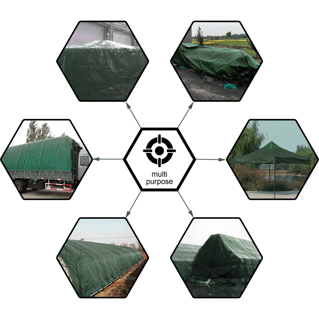 CARTMAN 2 Pack Finished Size 8x10 Feet Waterproof Green Tarp 8 Mil Thick, Multipurpose Protective Cover for Emergency Rain Shelter Camping Tarpaulin