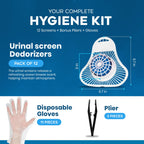 The ULTIMATE Urinal Cakes for Men Bathroom, Up to 3000 Flushes,12 Pack Urinal Screen Deodorizers, Ocean Breeze, Splash-Free Design, Fits All Urinals, Urinal Deodorizer, Gloves & Tongs included