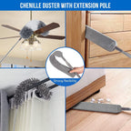 Muxun Dusters for Cleaning - 9Pcs Feather Duster Extendable Pole Up to 100'', Microfibre Feather Duster Bendable Washable Long Duster for Cleaning Ceiling Chandelier High Ceiling Furniture