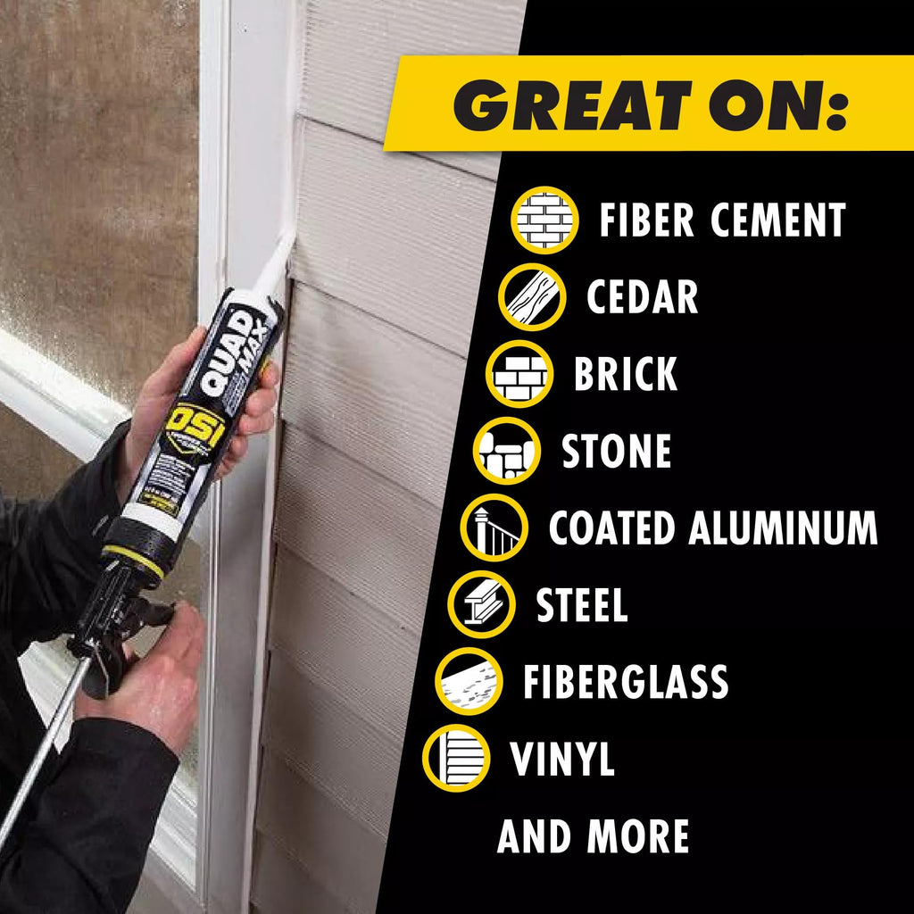 OSI Quad Max Window, Door and Siding Sealant, White, 9.5 fl oz Cartridge, 12 Pack