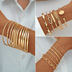 17 MILE 78 Pieces Gold Jewelry Set for Women, 9 Necklace, 24 Bangle Bracelet, 22 Earrings, 23 Knuckle Rings Ties Gold Plated Jewerly set for Women Gift