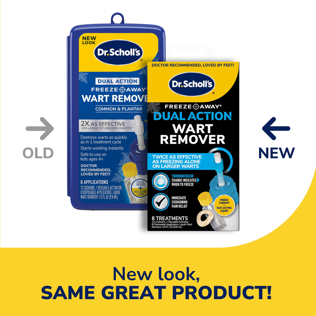 Dr. Scholl's Dual Action Freeze Away Wart Remover, 8 ct – Twice as Effective as Freezing Alone on Larger Warts, Fast-Acting Treatment for Common and Plantar Wart Removal, Safe to Use on Kids Ages 4+