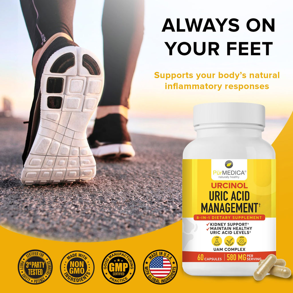 PurMEDICA Urcinol Uric Acid Supplement for Joint Support - 60ct (Pack of 1) - Uric Acid Support Formula with Turmeric Root, Acai, Banaba Leaf, Celery Seed, Yucca Stalk