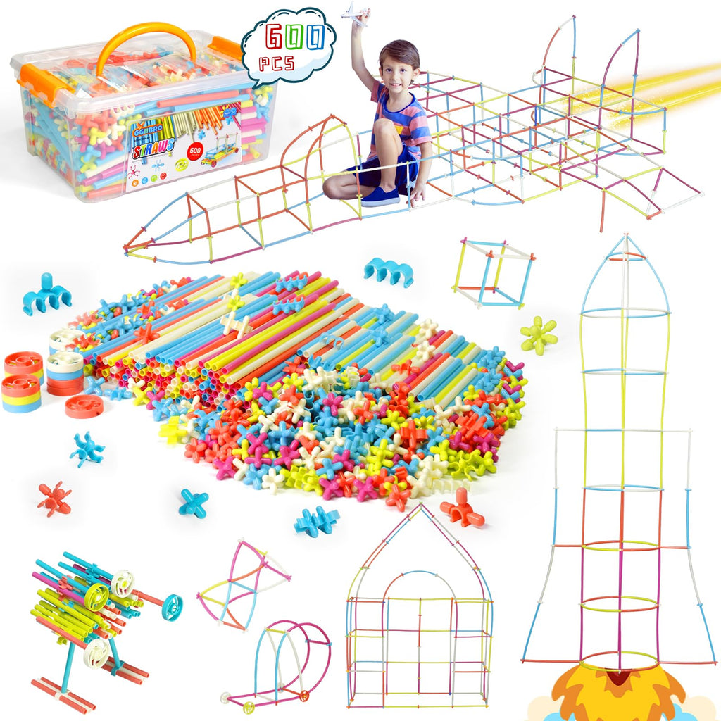 Straw Constructor STEM Building Toys Macaron 600Pcs Interlocking Gear Toy Sets for Kindergarten Classroom, Engineering Thin Tube Blocks for 3 4 5 6 7 Years Kids Toy for Boys and Girls Gift