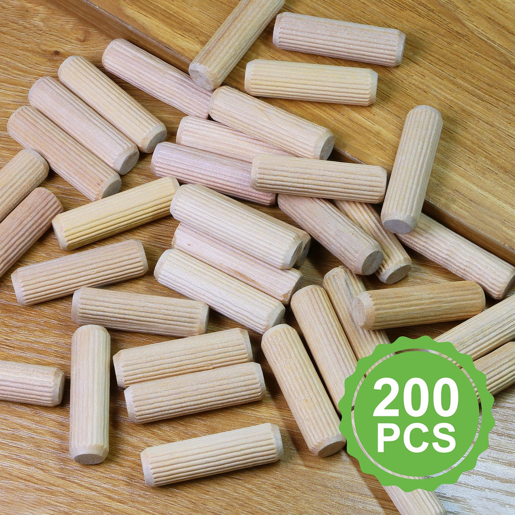 1/2" x 1-3/4" Wooden Dowel Pins, FoDau770 Fluted Wood Dowel Rods, Natural Beech Wood Dowel Pegs for Crafts, Woodworking, DIY Furniture - 200 Pieces