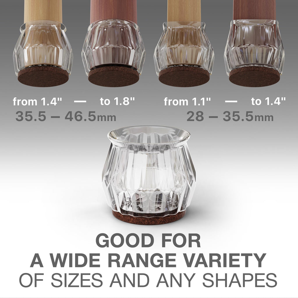 16 PCS Chair Leg Floor Protectors with Felt Pads X-Protector - 1.4" - 1.8" - Furniture Pads for Hardwood Floors - Clear Chair Pads - Floor Protectors for Chairs - Brown Chair Leg Covers!