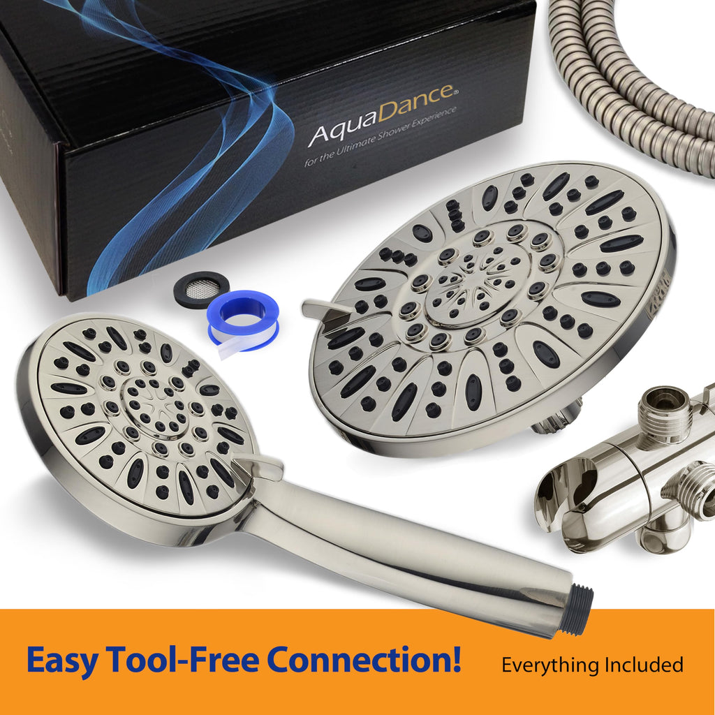 AquaDance for California - 7" Premium High Pressure 3-Way Rainfall Combo for Best of Both Worlds - Enjoy Luxury 6-Setting Rain Showerhead and Hand Held Shower Separately or Together - Nickel Finish