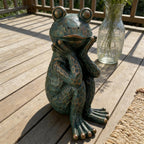 ResinHaven 10" H Meditation Frog Lawn & Garden Statue, Verdigris Green
