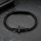 Cross Bracelet for Men,Christian Cross Link Chain,Stainless Steel Bracelets Rolo Chains,Non Tarnish Black Mens Faith Bracelet,Religious Catholic Jewelry Gifts Idea for Boyfriend Dad Son Husband,8.26in
