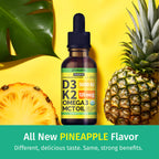 (2 Pack) Organic Vitamin D3 K2 Drops with MCT Oil Omega 3, Maximum Strength Vitamin D Liquid 5000 IU, No Fillers, Non-GMO Liquid D3 for Faster Absorption and Immune Support (Pineapple, 2 Fl Oz)