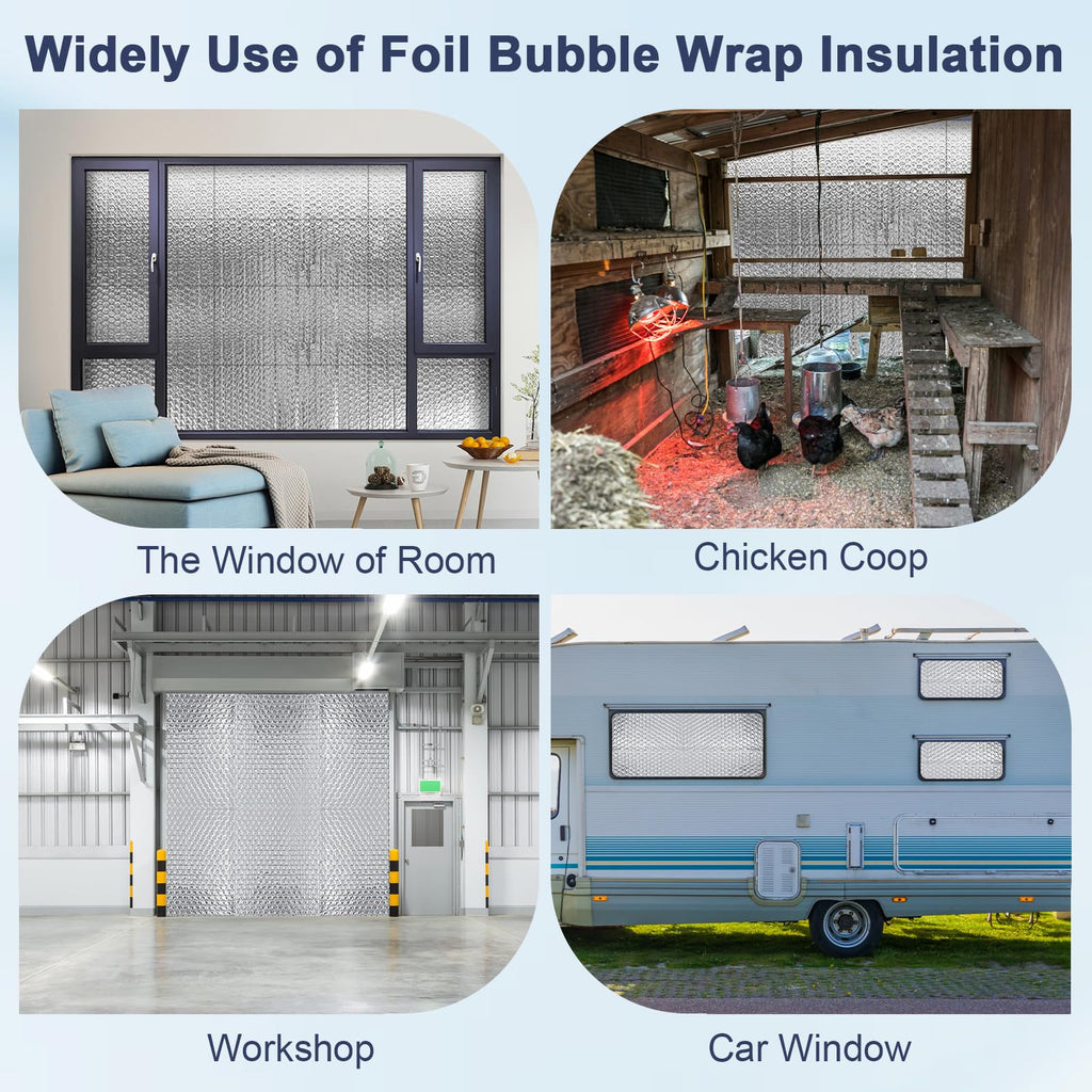 DGSL Double Reflective Bubble Foil Insulation Foam, 47IN X 15FT Window Insulation for Summer Heat Reflective Window Film for Window, Garage Door, RV, Roof