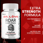 Dr. Love Roar Lions Mane Supplement Capsules, Dr.Love Roar Lion’s Mane Plus Pills Brain and Focus Premium Advanced Official Formula, Doctor Love All Natural Support Pills, Made in USA (60 Capsules)