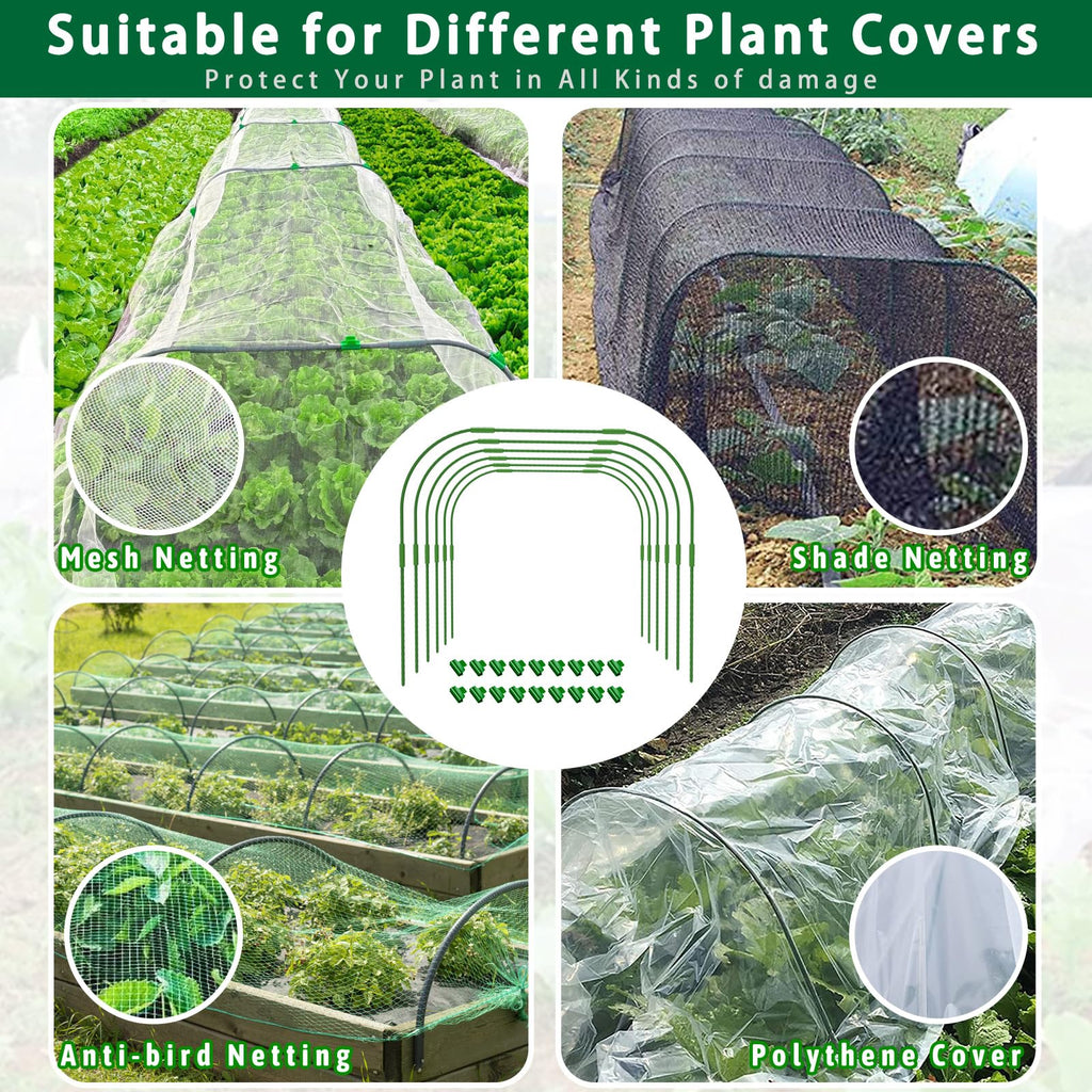 Garden Hoops for Raised beds, 10 Sets DIY Rust-Free Garden Tunnel 32.3"x 32.3" Greenhouse Hoops for Row Cover Garden Netting, Reuseable Plastic-Coated Steel Grow Tunnel Support Frame