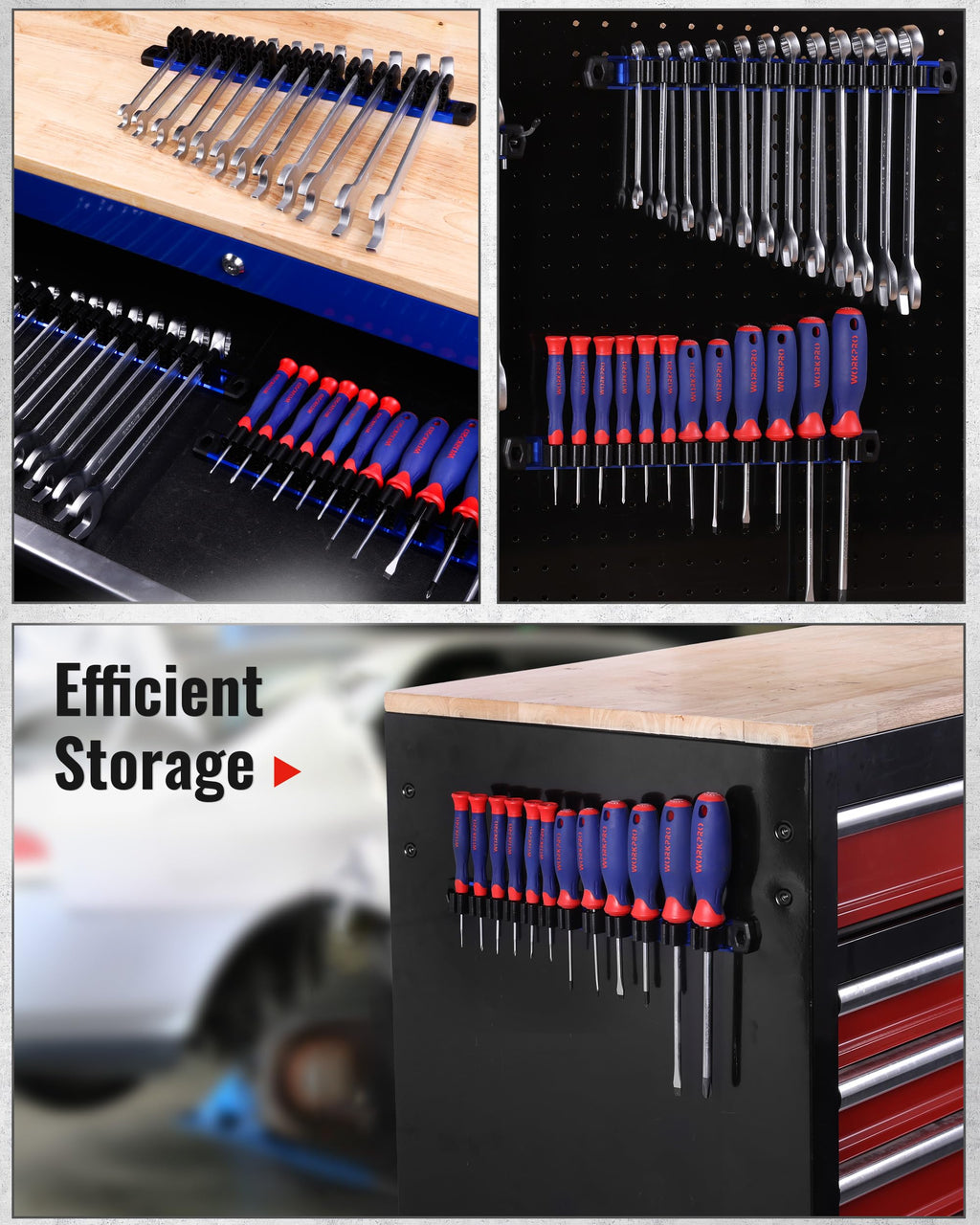 WORKPRO Magnetic Screwdriver and Wrench Organizer Set, 12-Slot Tool Holder