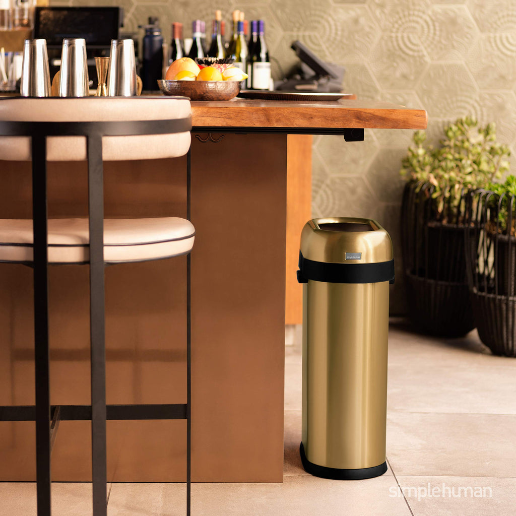 simplehuman 50 Liter / 13.2 Gallon Slim Open Top Trash Can, Commercial Grade Heavy Gauge Brushed Stainless Steel