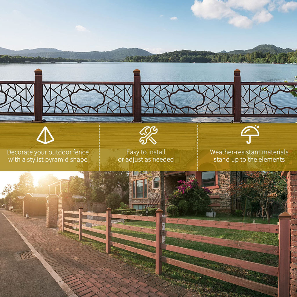 Azdele 4x4 Heavy Duty Aluminum Pyramid Post Caps Cover for 4x4 Nominal Wood Post(True 3.5" x 3.5"), with Matte Finish Powder Coated Surface, Fence Wood Post of Decks or Corridors, Brown, 4 Pack
