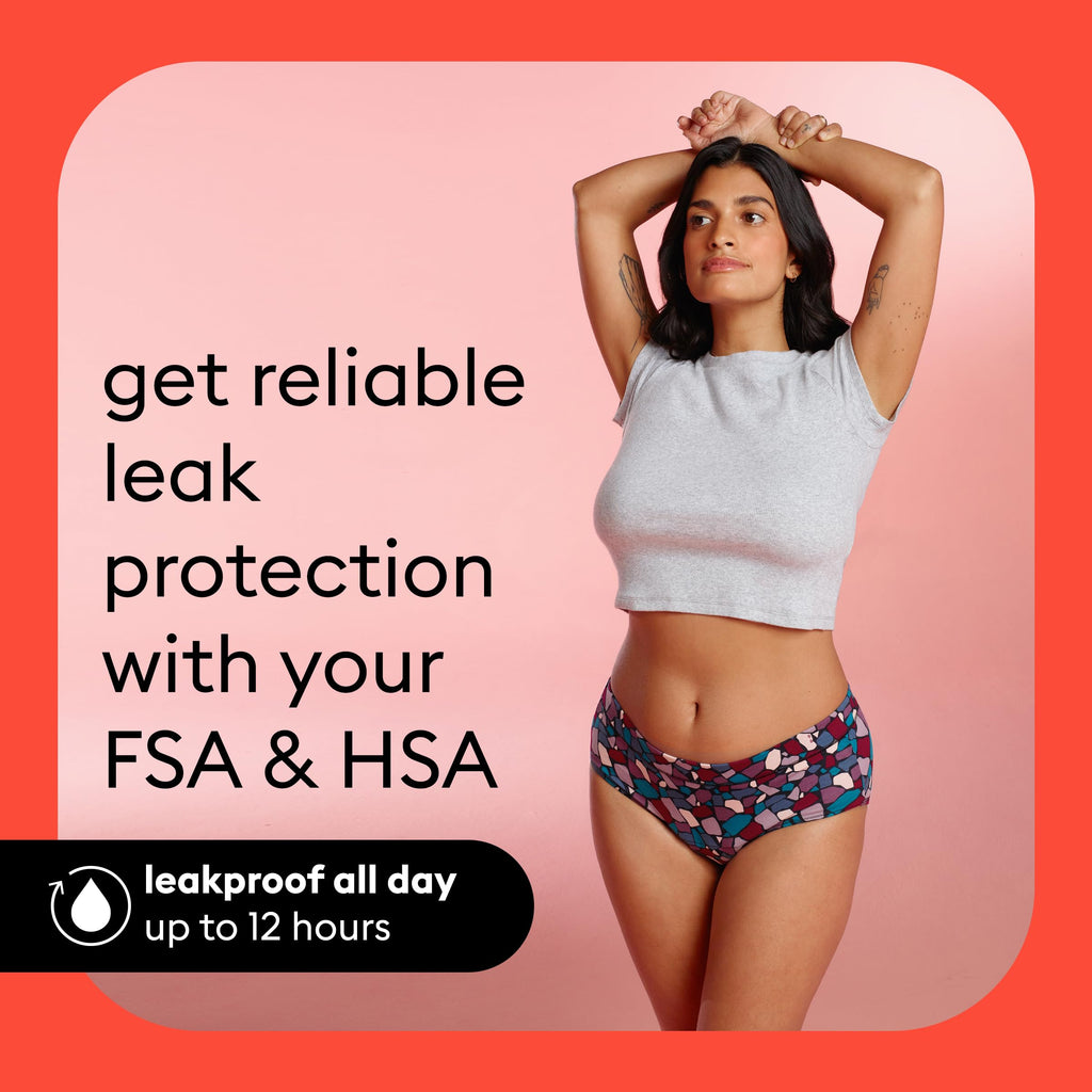 Thinx for All Period Underwear, Everyday Comfort Hi-Waist, Holds Up to 12 Regular Tampons*, Period Panties, Leakproof, Reusable & Controls Odor, Mosaic + Rhubarb, 2 Pack, L