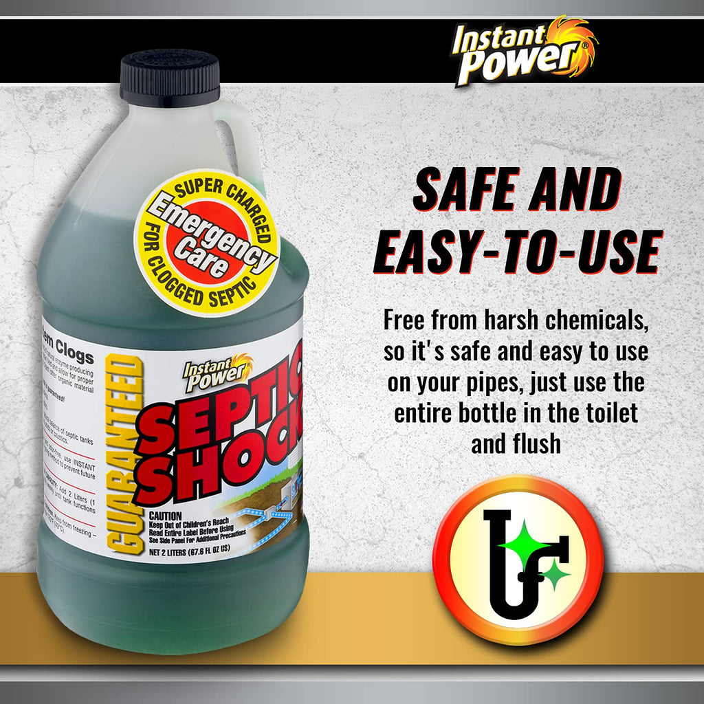 Instant Power Septic Shock – Septic Tank Treatment, Drain Cleaner Liquid Clog Remover for Septic System, 67.6 Oz (Pack of 6)