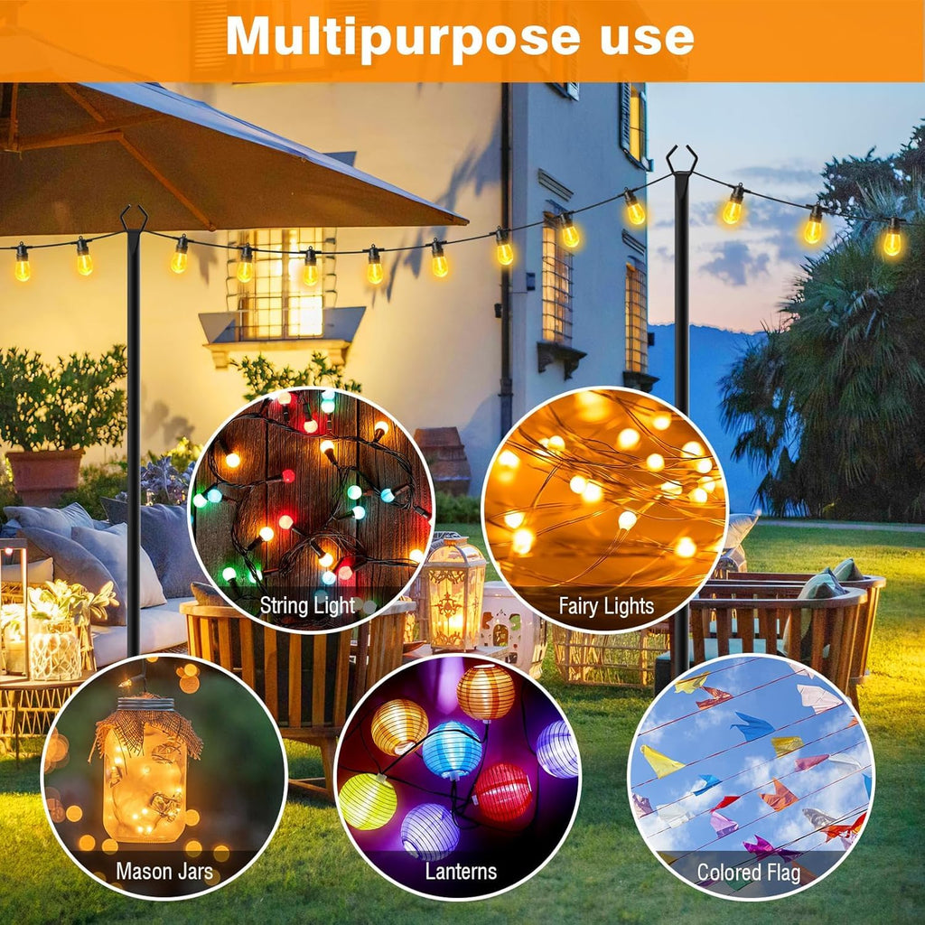 LETIANPAI 10Ft String Light Poles 6 Pack,Light Poles for Outside Lights,Outdoor with Fence Brackets Hanging Lights,Metal Stand Deck Patio Backyard