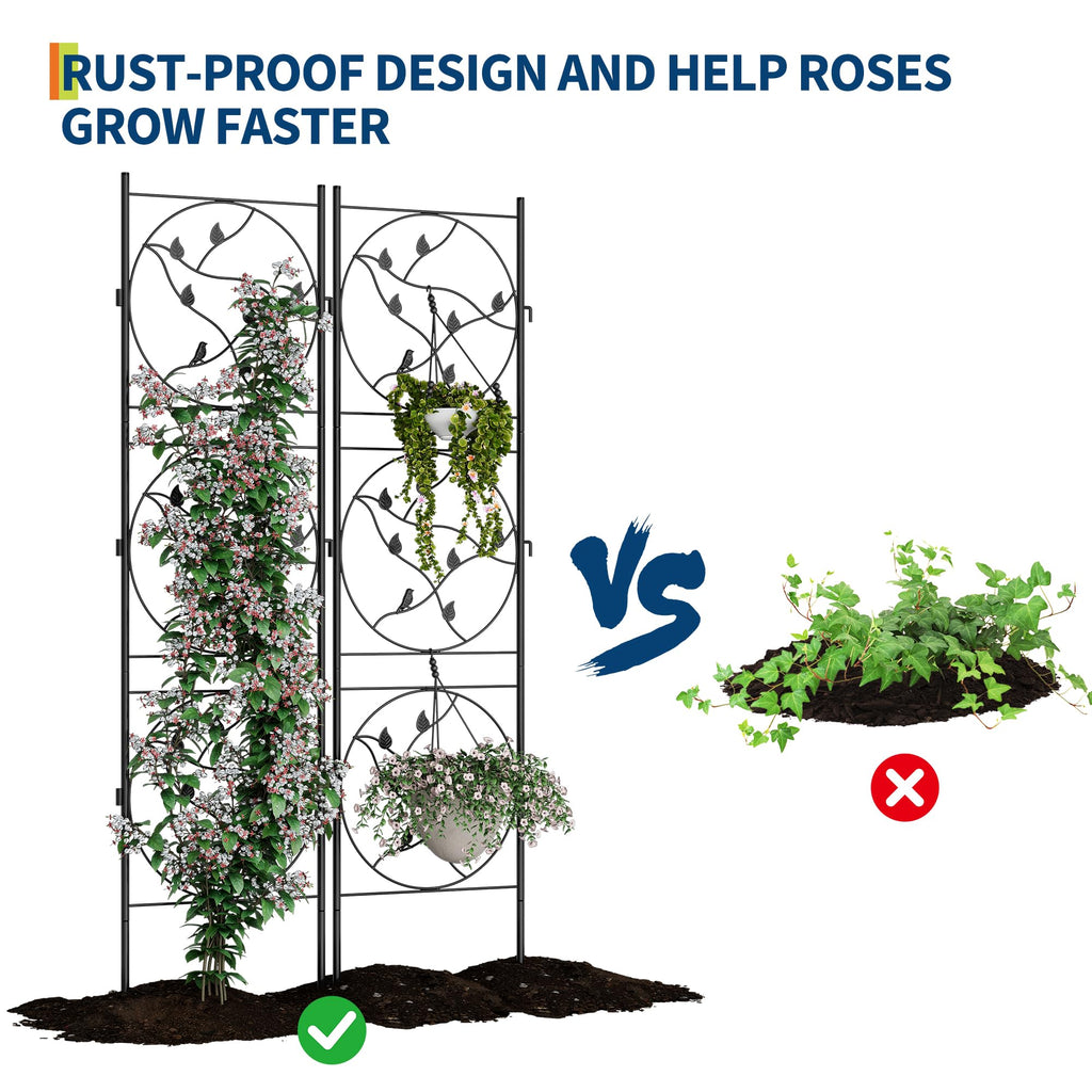 Garvee 21"x72" Metal Garden Trellis Panel (2-Pack), Black Rustproof Fence & Plant Support for Climbing Roses, Vines, Vegetables, Indoor/Outdoor Decorative Screen