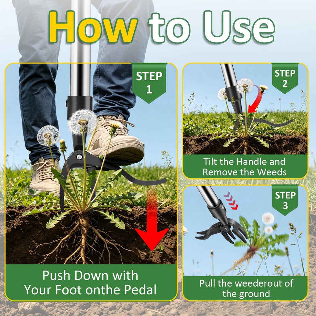 Weed Puller Tool - Adjustable Upright Weeder, 4 Claw Long-Handled Weeding Tool, No Need to Bend or Kneel to Weed Easily, Weeding Tool for Garden, Lawn, Farm and Courtyard