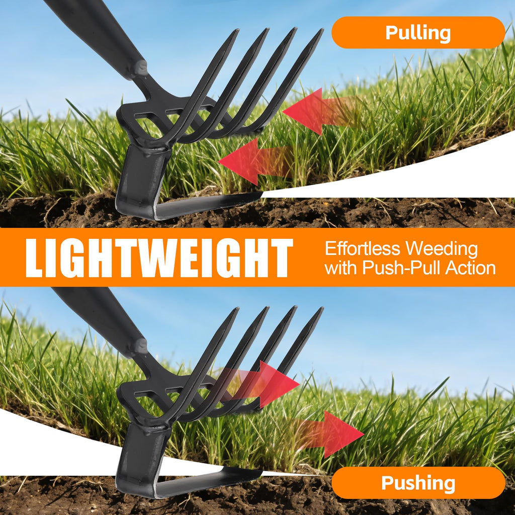 Garden Hoe, 62 Inch Weed Tool, Long Soil Tiller Cultivator, Heavy Duty Metal Stirrup Hoe Garden Tool Weeder Scraper Rake for Flower Beds, Patio, Garden Cultivating Loosening Soil Weeding Digging