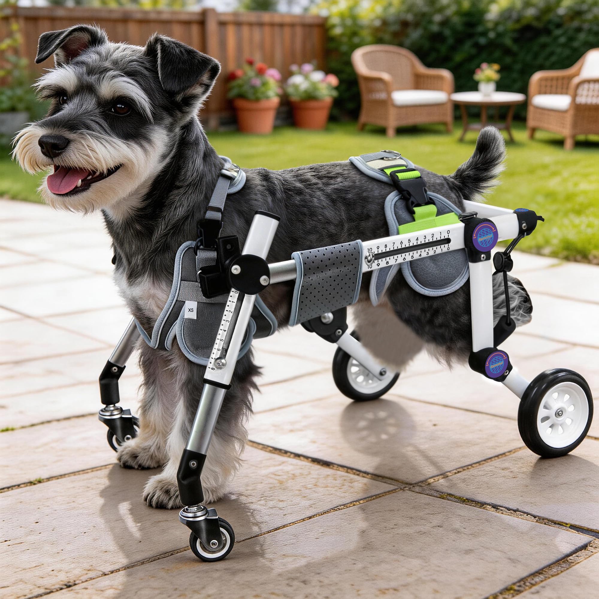 LetPetRun Dog Wheelchair 4 Wheels Adjustable, Full Body Support Dog Cart for Front & Rear Legs, Lightweight Mobility Aid for Disabled Small Dogs (XS for 11-18lbs)