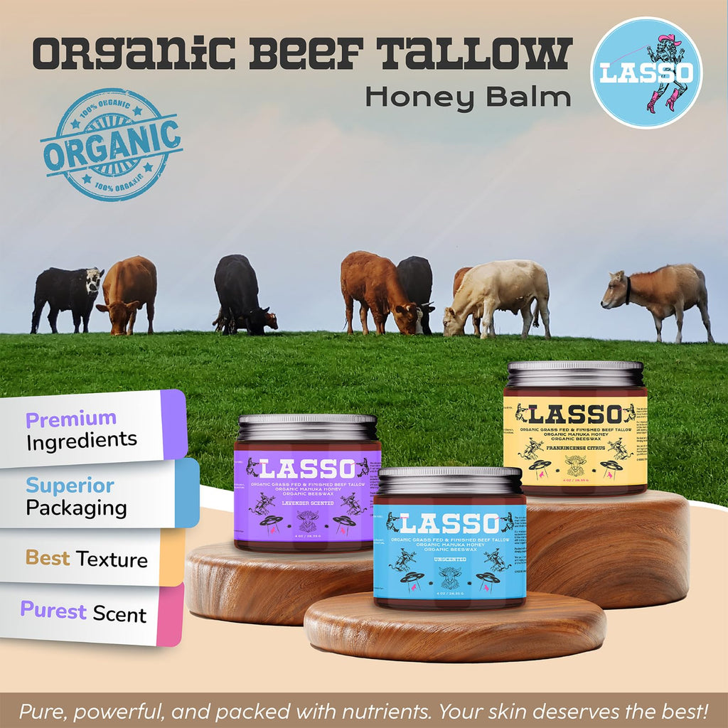 LASSO - Frankincense Citrus Beef Tallow and Manuka Honey Balm – Face Moisturizer with Organic Beeswax – Grass-Fed/Finished Tallow Skincare – Frankincense Glow Balm