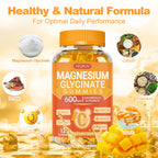Magnesium Glycinate Gummies 600mg, Chewable Sugar Free Potassium Magnesium Gummies with Magnesium Glycinate, Vitamin D, B6 and CoQ10 for Sleep, Relaxation, Brain & Muscle, 120 Count