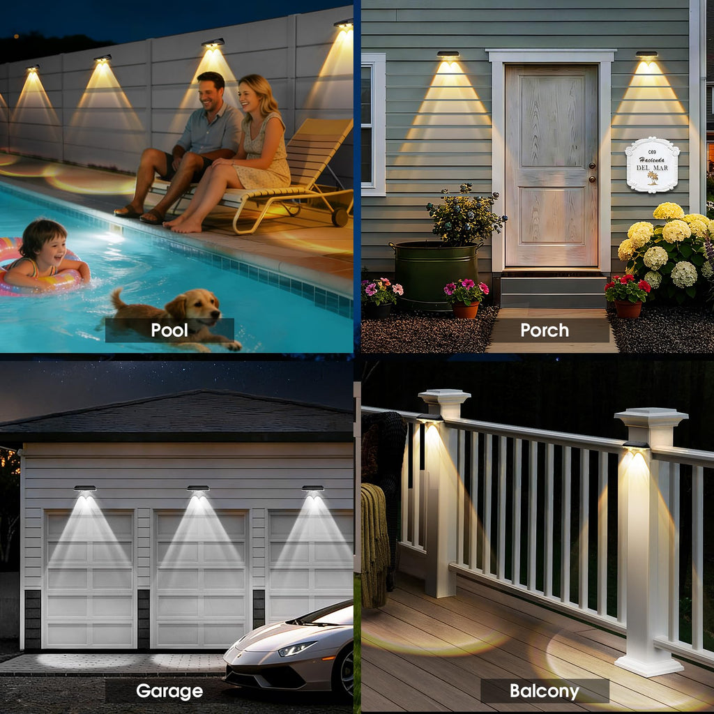 AUDLES Solar Fence Lights Outdoor, 3 Modes Warm/Neutral/Cool White Fence Lights Solar Powered for Outside, IP65 Waterproof, 60 Lumens Solar Light for Step, Pathway, Garden, Deck, Stairs - 8 Pack