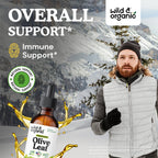 Wild & Organic Olive Leaf Extract Liquid Drops - Immune & Antioxidant Support - Oleuropein Olive Leaf Supplement - Add to Tea Tincture - Vegan, Sugar & Alcohol-Free - 2 fl oz