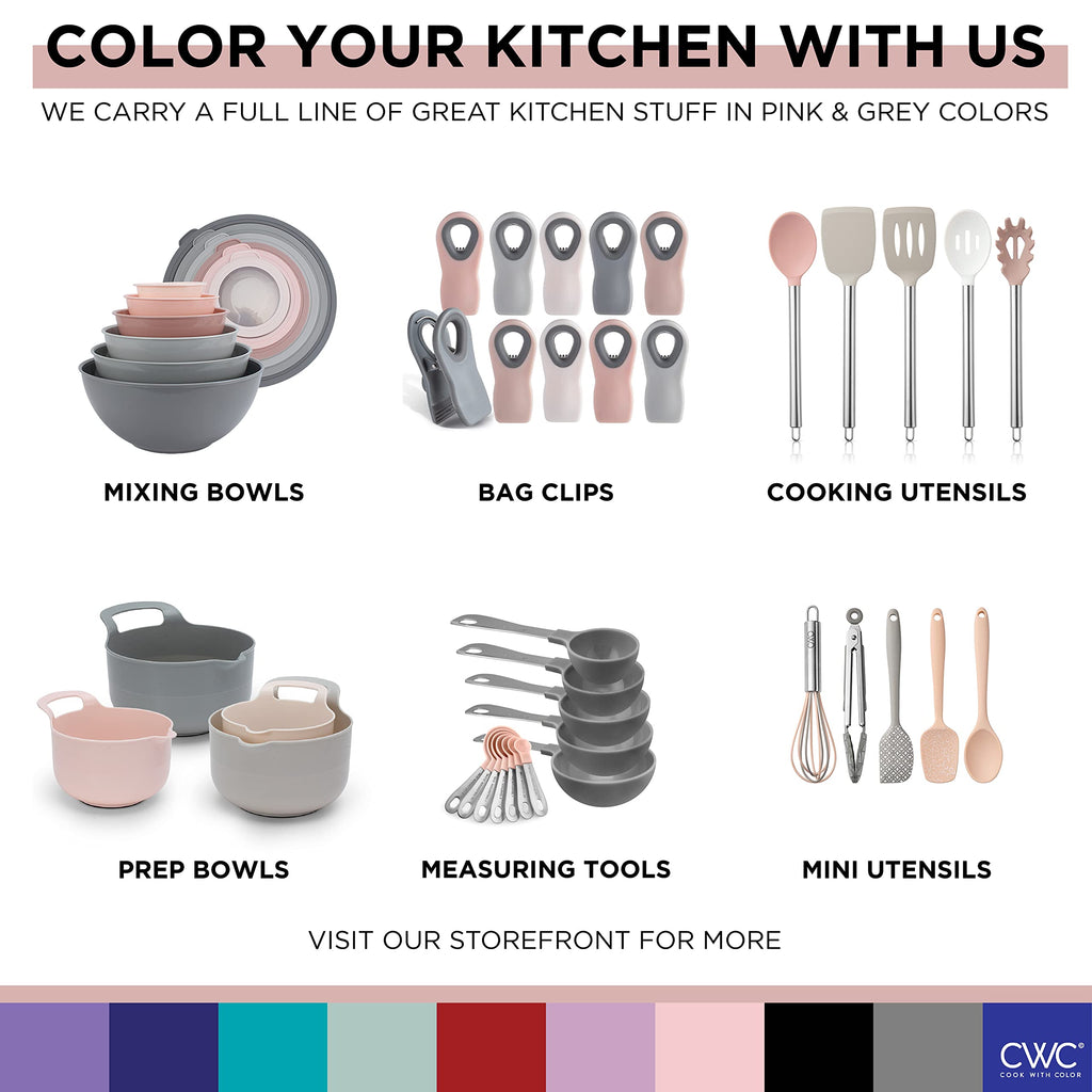 COOK WITH COLOR Prep Bowls with Lids- Wide and Deep Nesting Plastic Small Mixing Bowl Set with Lids, 12 Piece Set - Deep Bowls, Grey/Pink