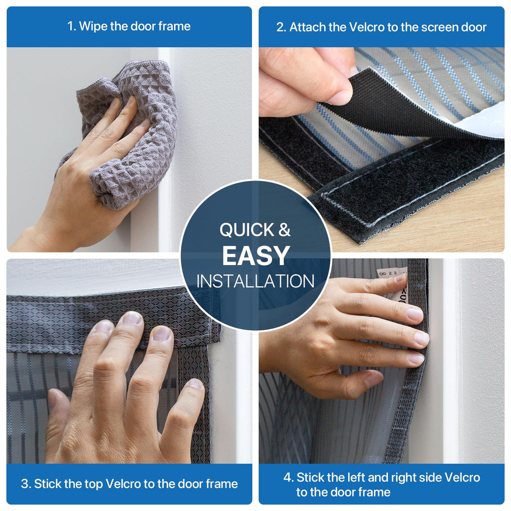 Heavy Duty Door Screen Magnetic Closure, LOVIGA Thickened Fiberglass Screen Door Mesh, Self Sealing, Tear Resistant, Easy Assemble, Fine Mesh Keep Bugs Out Fit Door Size 36 Inch X 82 Inch Black
