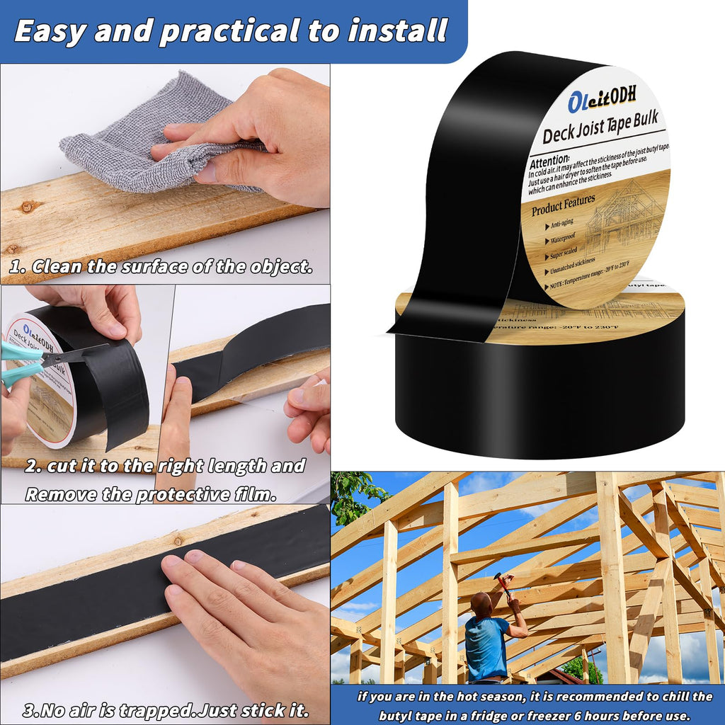 Oleitodh 10 Rolls Joist Tape Decks Bulk Flashing Tape for decking 2 Inch x 50' Weatherproof Butyl Sealant Deck Tape Joist-Beam Joist Tape for Wood Joists Decks Roof