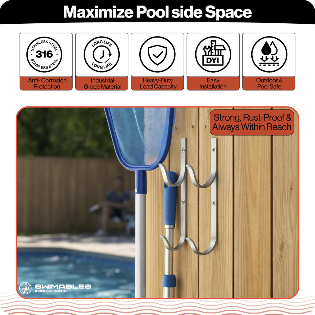 Swimables 316 Stainless Steel Heavy Duty Pool Hooks - Telescopic Pole Hanger - Ideal for Swimming Pool - Designed in USA