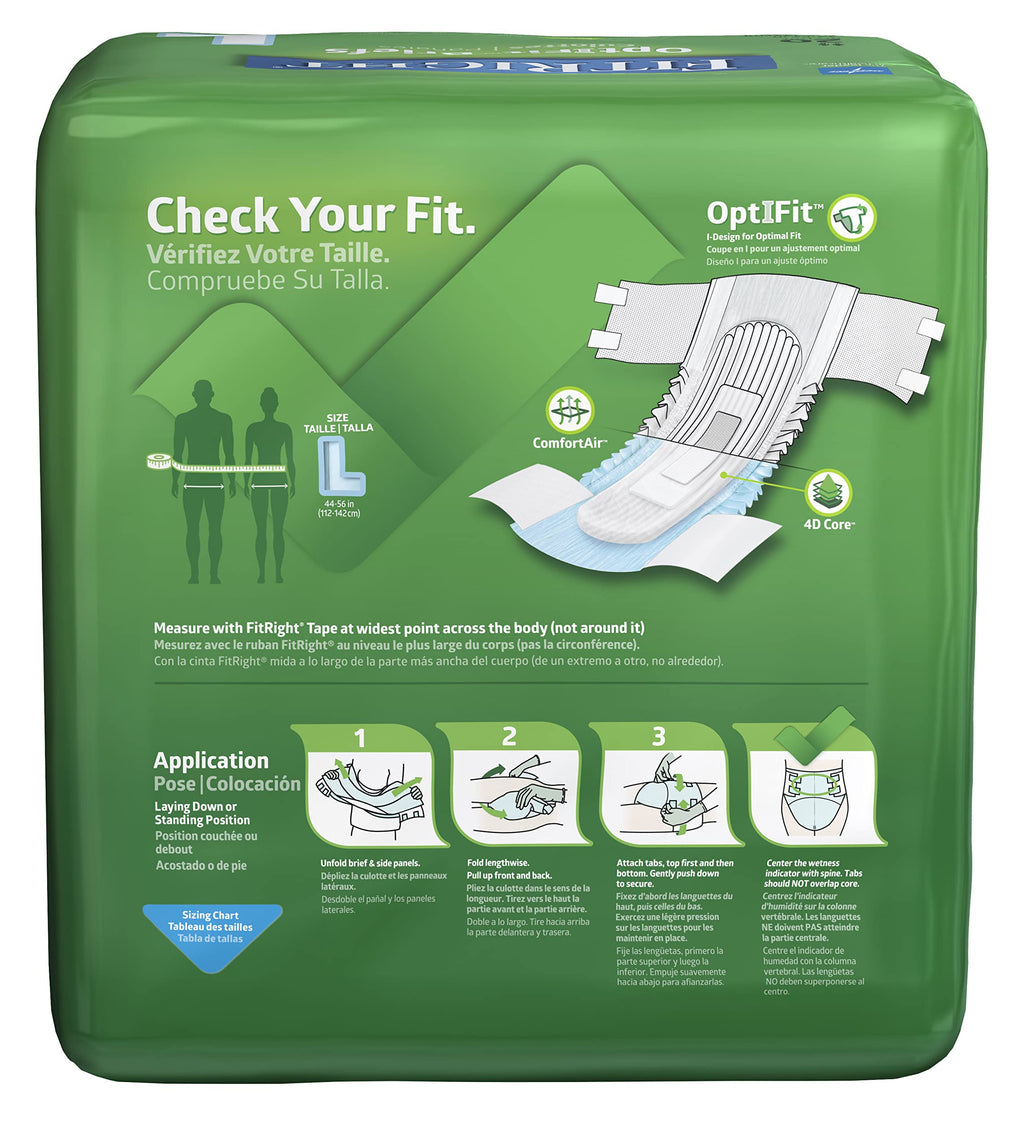 FitRight OptiFit Extra Adult Briefs, Incontinence Diapers with Tabs, Moderate Absorbency, Large, 44 to 56", 80 Count