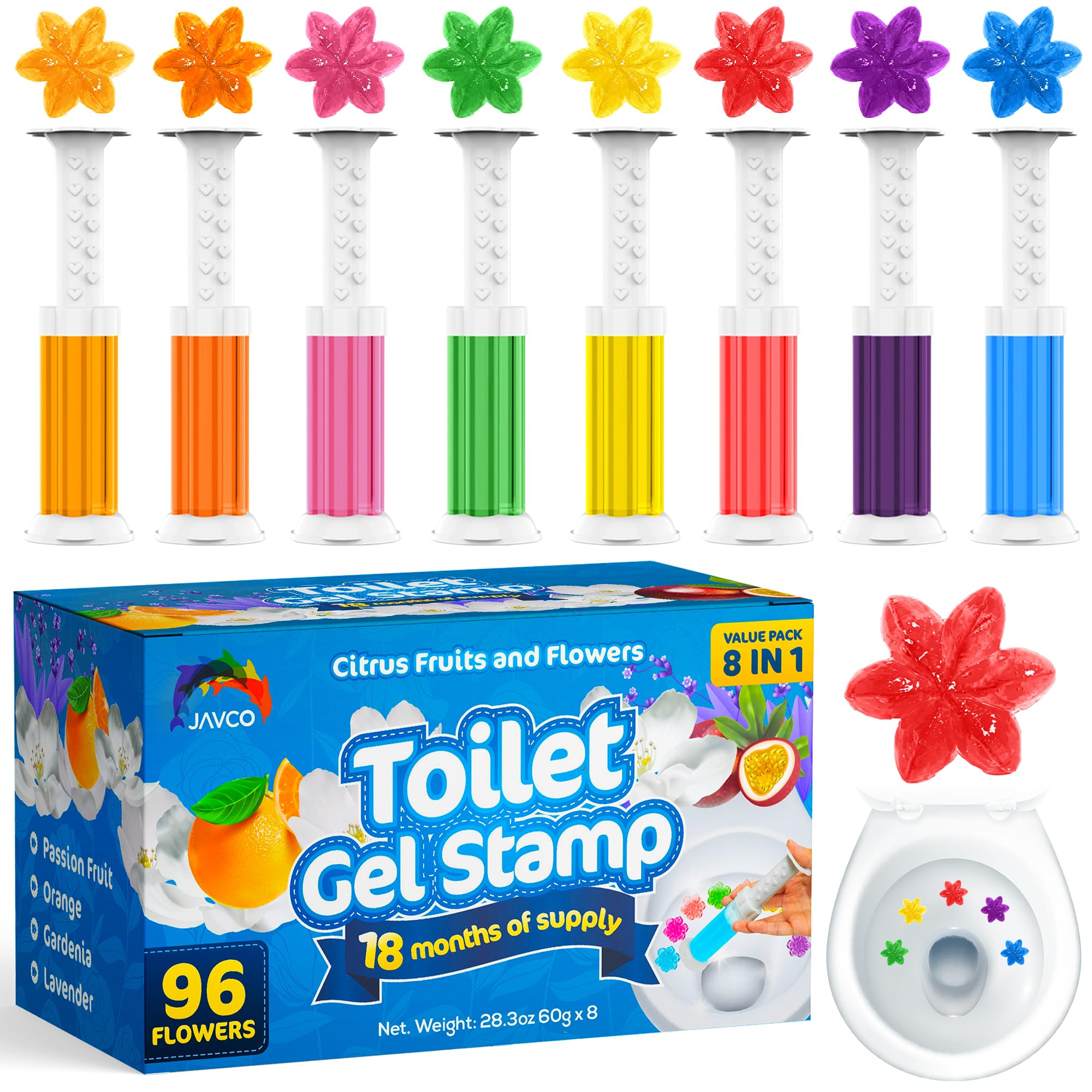 JAVCO -96 Flowers- Flower Toilet Gel Stamp | Toilet Scent Fresheners (Mix Scent)