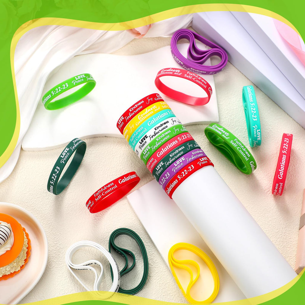 Huquary 48 Pcs Fruit of The Spirit Silicone Bracelets Bulk,Multicolour