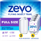 Zevo Flying Insect Traps - Plug-in Indoor Fly Trap and Bug Light Trap Refill with Blue and UV Light - No-Mess Cartridge for House Flies, Fruit Fly Trap and Gnats (2 Plug-in Bases and 4 Cartridges)