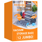 GONGSHI Vacuum Storage Bags, Space Saver Seal Bags For Clothing, Travel Luggage,Blankets, Comforters, Pillows, Clothes Storage.12 Jumbo