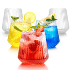 BESTSTAR 36 Pcs 12oz Plastic Clear Ribbed Wine Glasses,Origami Ripple Glass