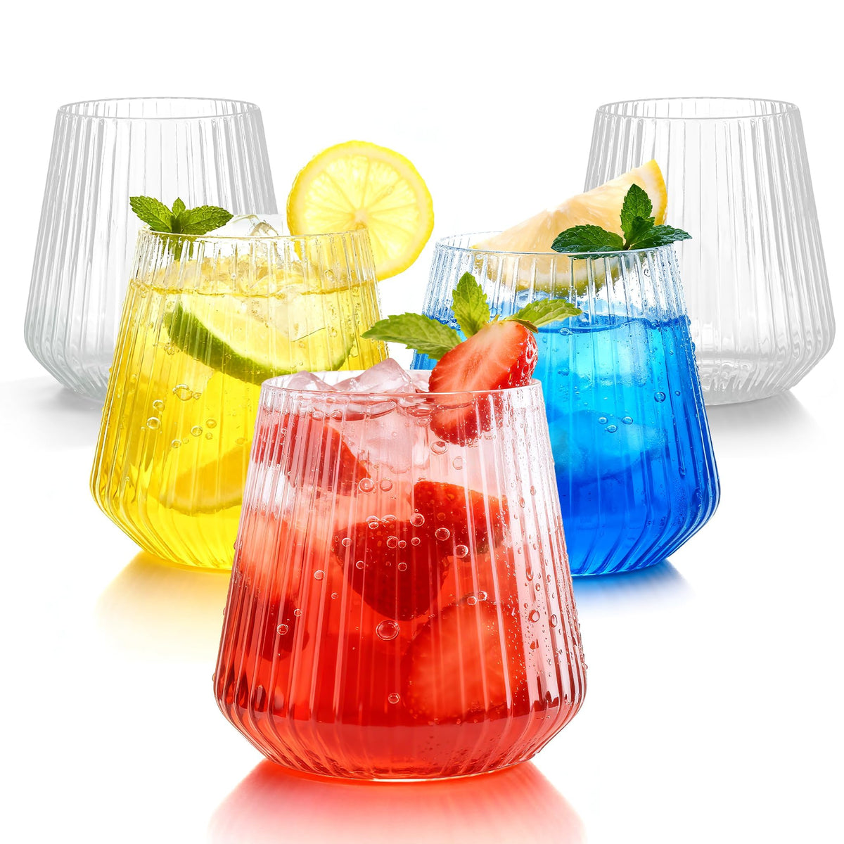 BESTSTAR 36 Pcs 12oz Plastic Clear Ribbed Wine Glasses,Origami Ripple Glass