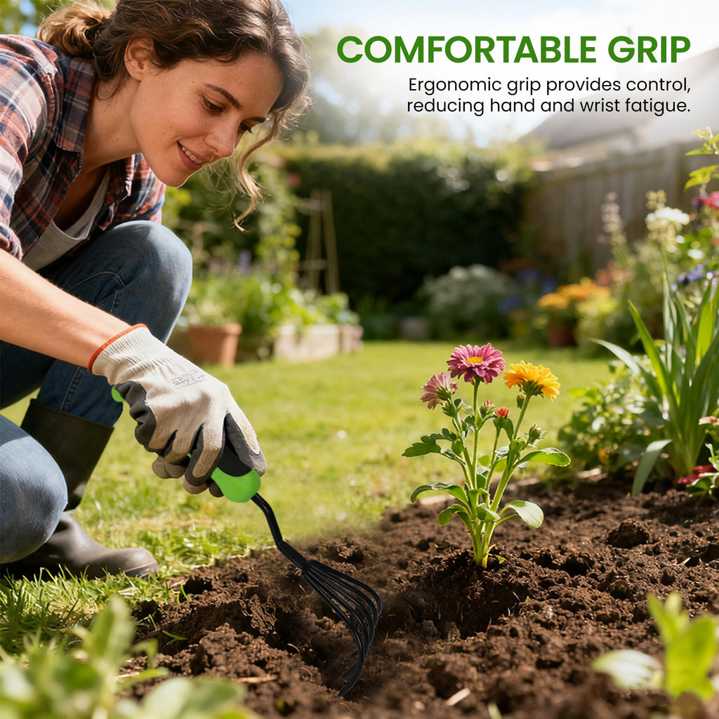 Garden Guru Hand Rake Cultivator Claw Soil Tiller with Ergonomic Handle - Military Grade Steel & Rust Resistant - 5 Tine Japanese Ninja Claw - Perfect Pulverized and Aerated Soil