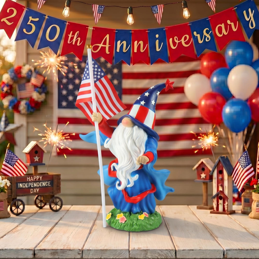 4th of July Decorations Patriotic Gnome Statue Holding American Flag, 250 Years America Faceless Garden Gnome Decor for Indoor Outdoor Patio Yard Lawn, Independence Day Memorial Day USA Merchandise