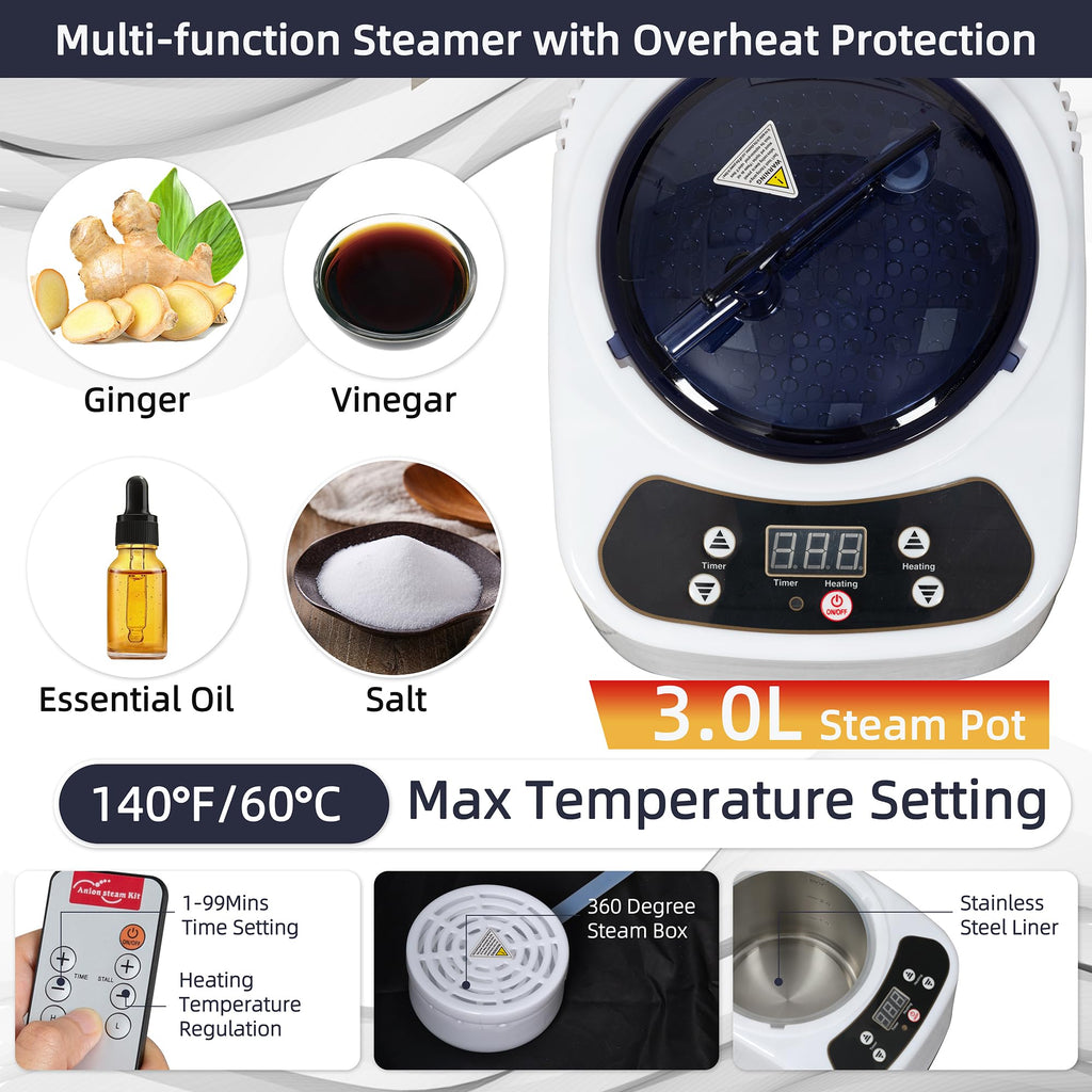 BOCHPOWER Portable Sauna Box, 3.0L Steamer, Remote Control, Folding Chair, 9 Levels (Full Size)