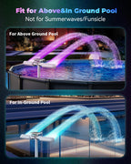 POOLJOYO Solar Pool Fountain with 10-Color 4-Mode RGB LED Lights, Above/Inground Solar Lights with Remote, 360°Adjustable Dual Spray Waterfall Sprinkler Fountain for Relaxation & Cooling 10-20°F